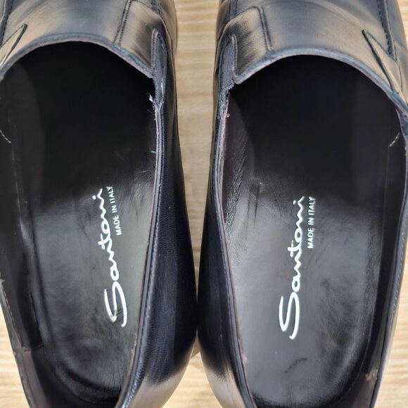 Santoni Loafer Smooth Calf Leather Mens Slip On Black Size 11 Extra Wide main image 5